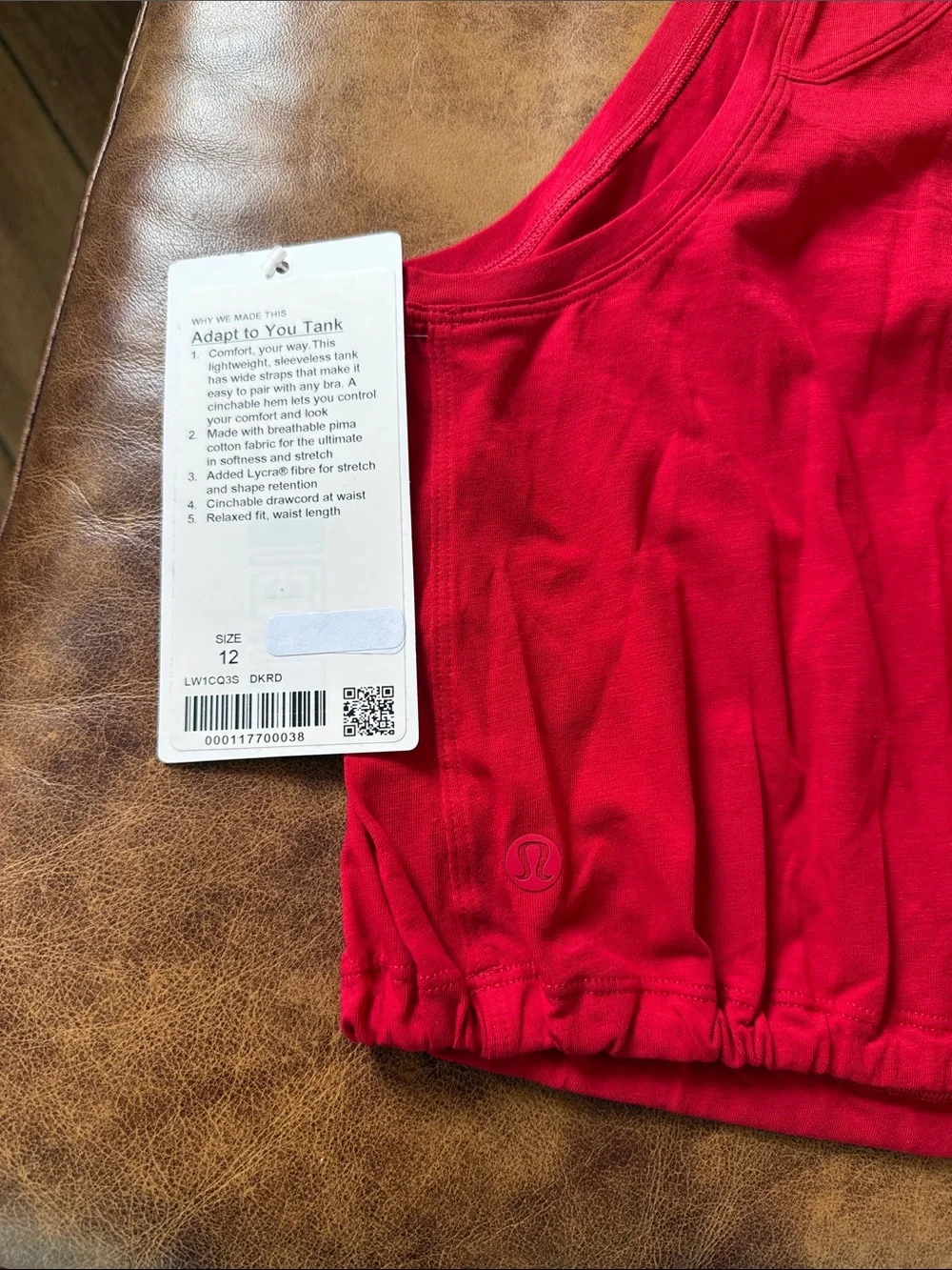 NWT Lululemon Adapt to You Tank Sz 12 Dark Red Waist Length
